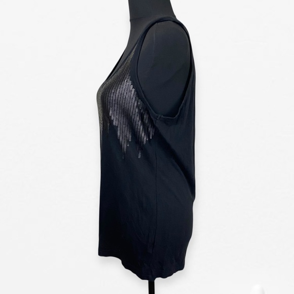 ANA Black Sequin Accent Sleeveless Stretch knit Tank Top L - Picture 3 of 8